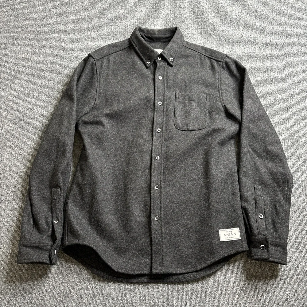 Anian Modern Melton‎ Overshirt Dark Gray Size Large Recycled Wool Shirt Jacket